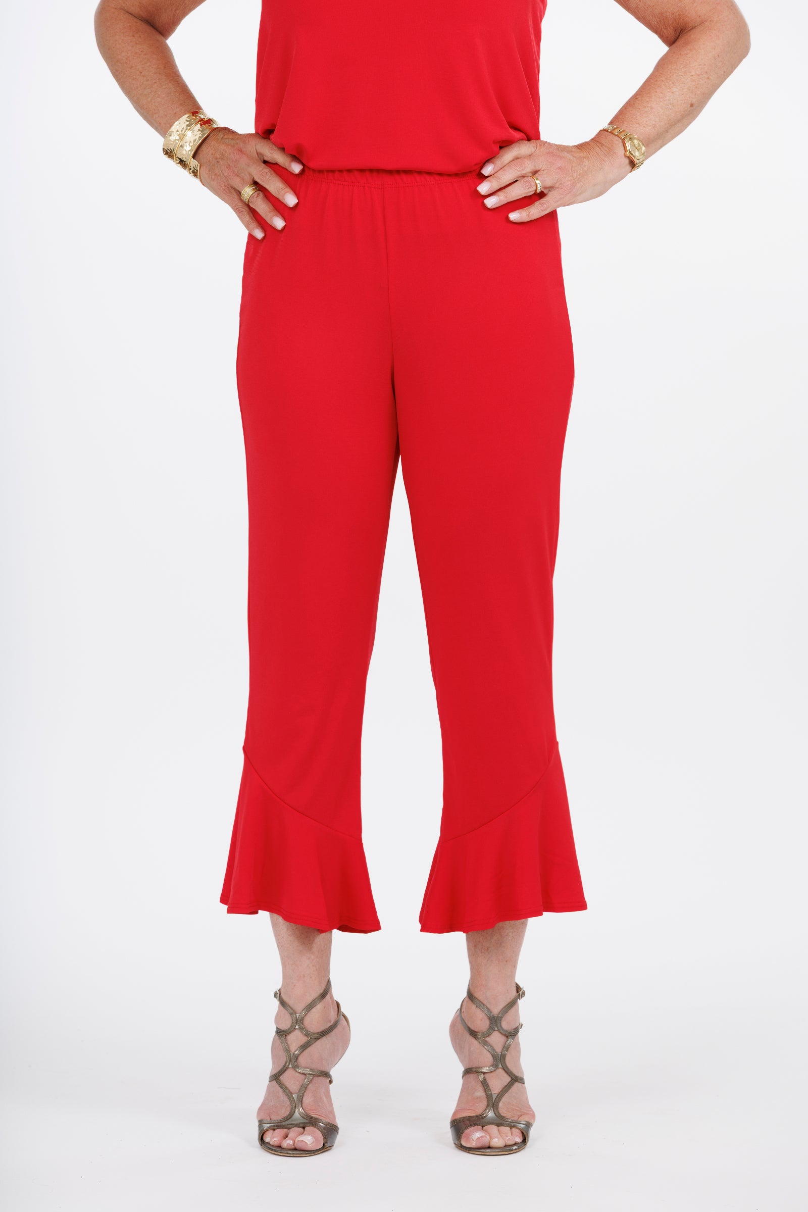 Slinky® Brand Jersey Knit Cropped Pant with Angled Hem Flounce