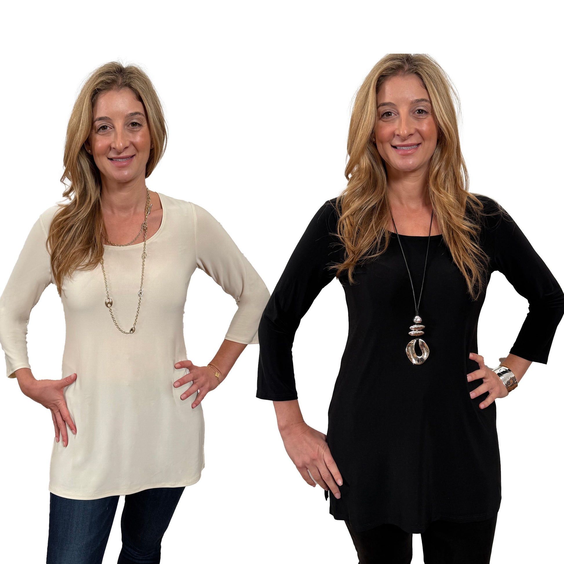 Slinky® Brand Jersey Knit Two-Pack ¾ Sleeve Long Tunics with Side Slits