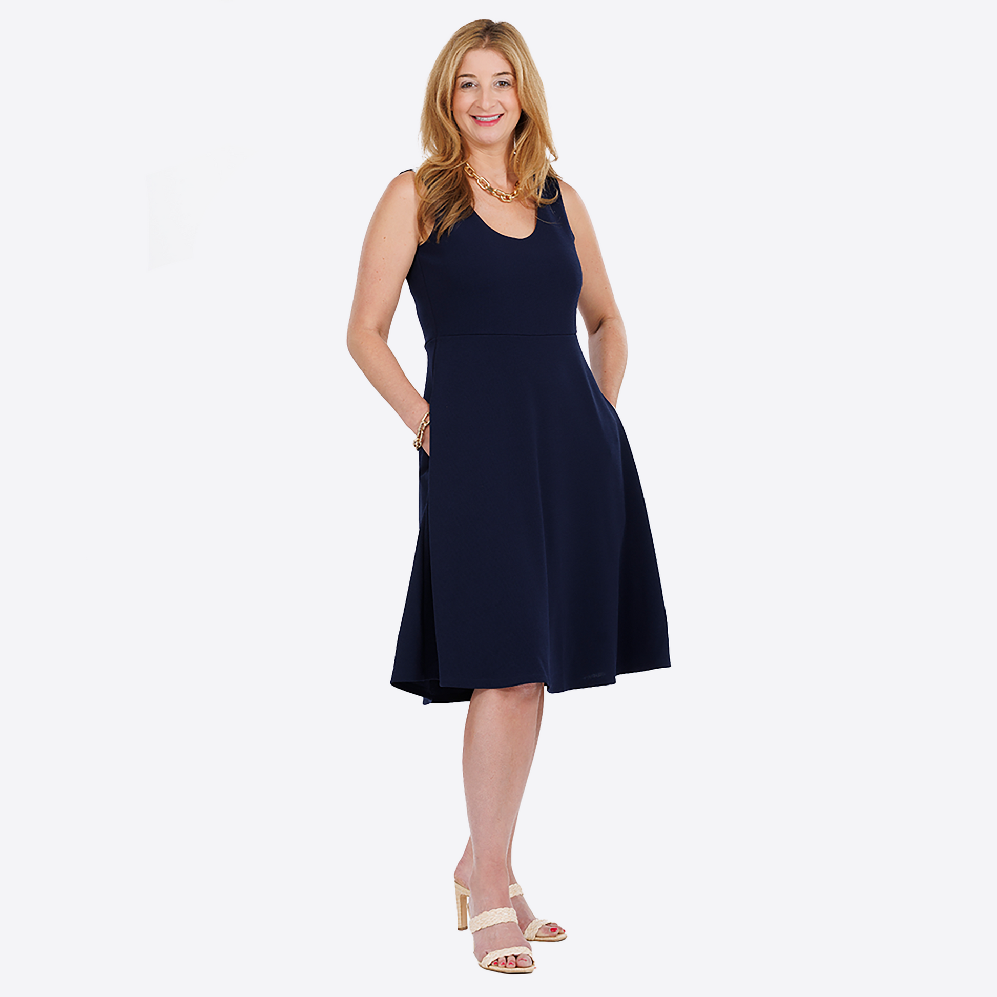 Slinky® Brand Liverpool Crepe Knit Fit and Flare Dress with Side Seam Pockets