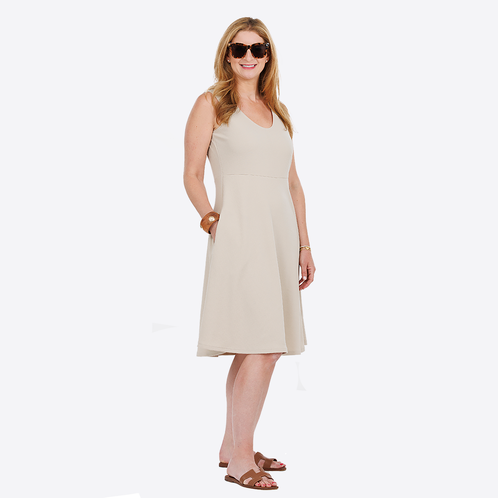 Slinky® Brand Liverpool Crepe Knit Fit and Flare Dress with Side Seam Pockets