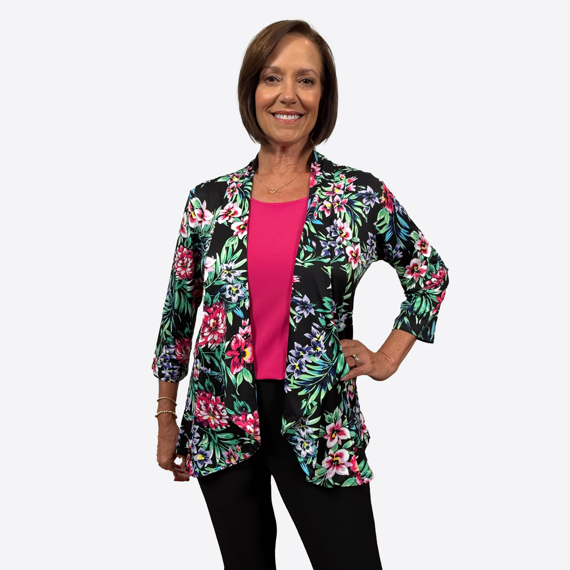 Slinky® Brand Printed Jersey Knit ¾ Sleeve Alissa Jacket