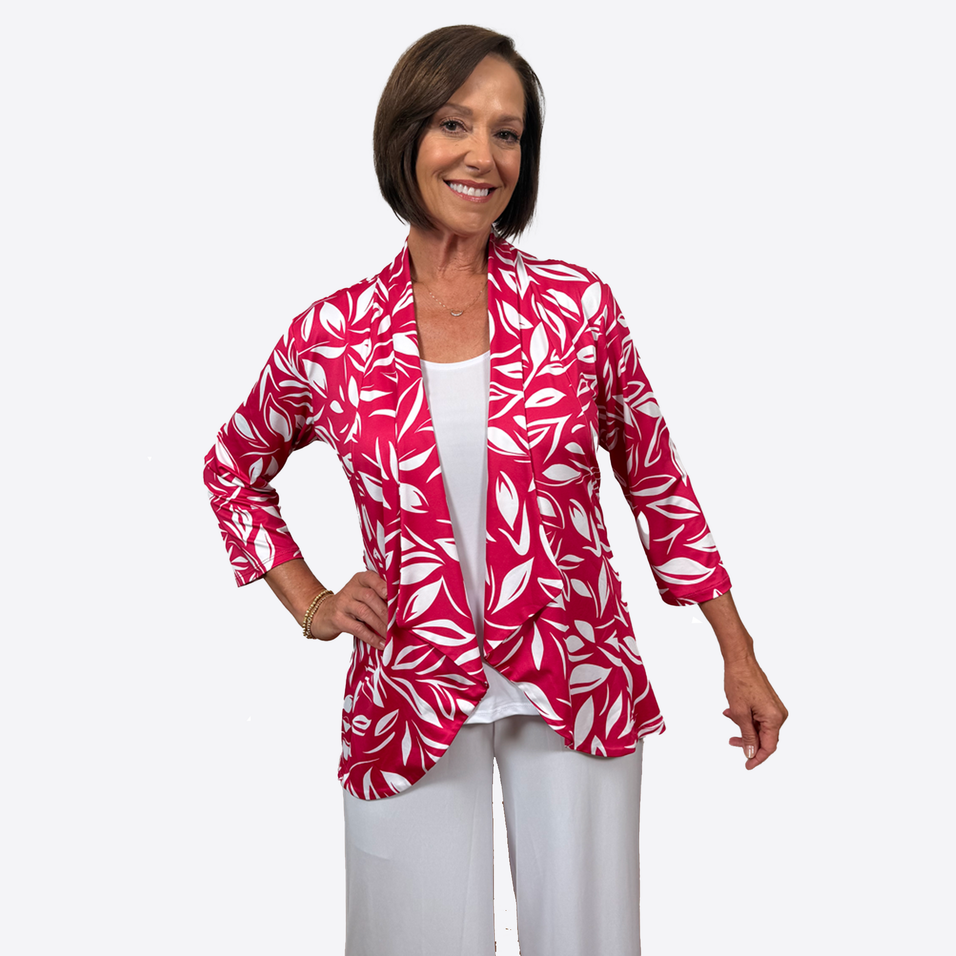 Slinky® Brand Printed Jersey Knit ¾ Sleeve Alissa Jacket