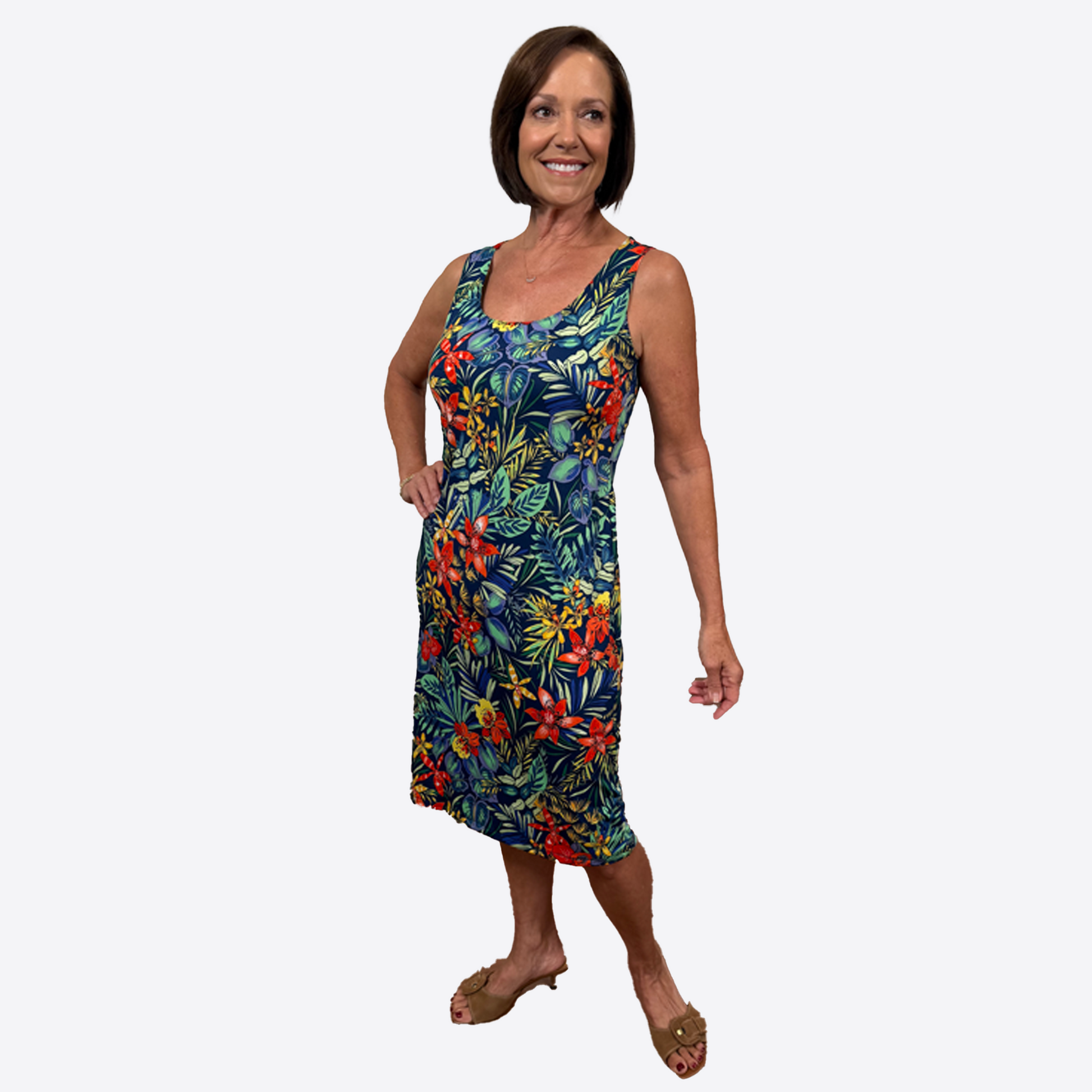 Slinky® Brand Printed Jersey Knit Knee--Length Printed Tank Dress