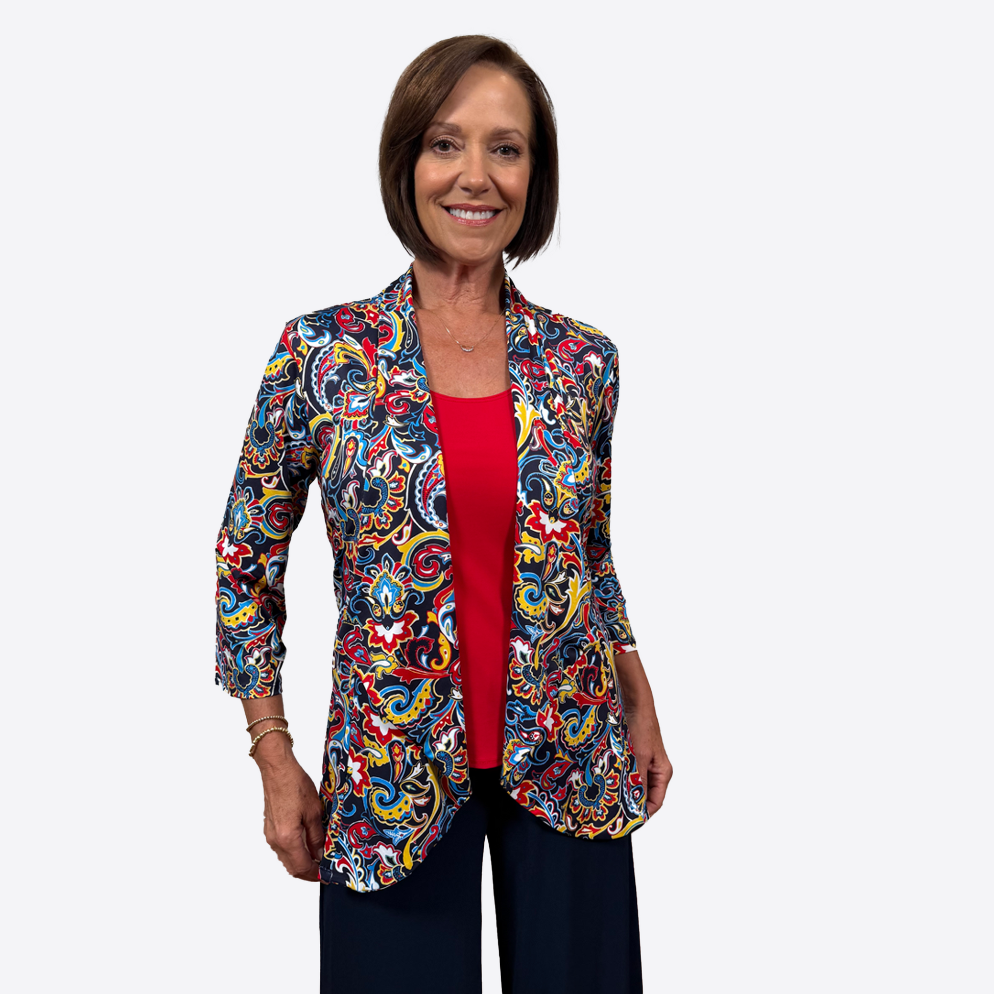 Slinky® Brand Printed Jersey Knit ¾ Sleeve Alissa Jacket