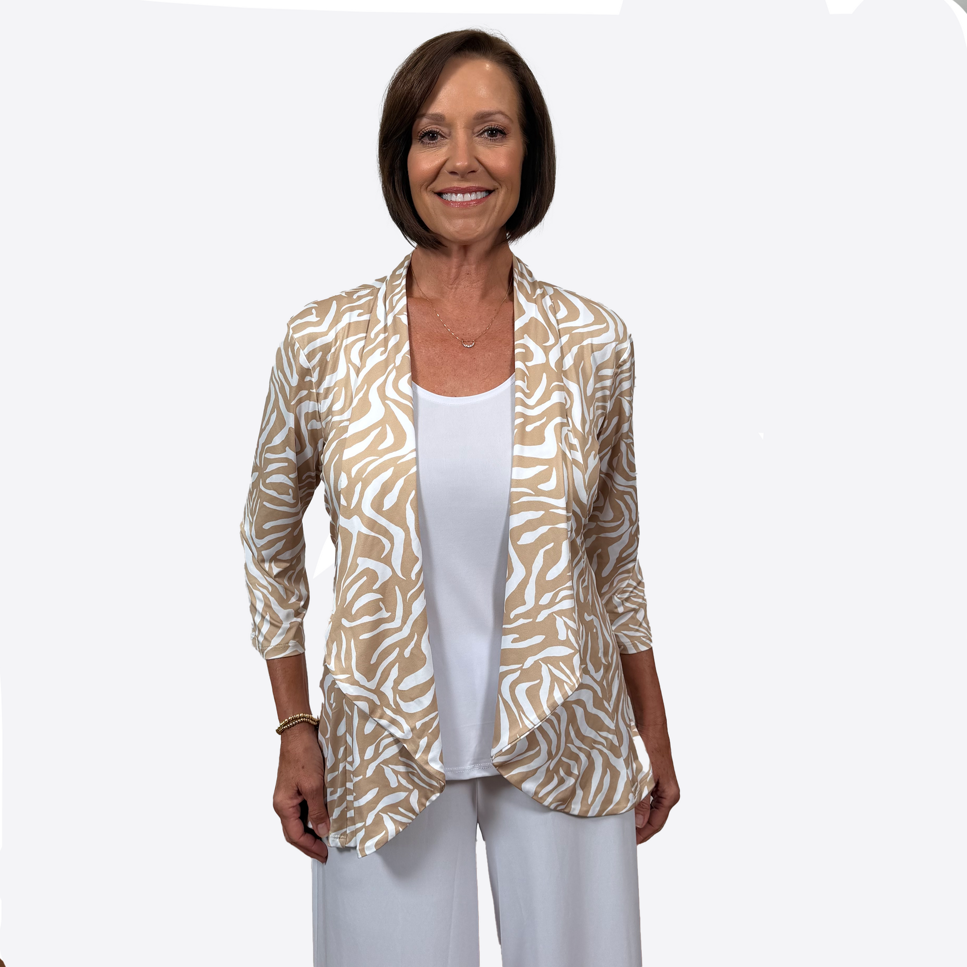 Slinky® Brand Printed Jersey Knit ¾ Sleeve Alissa Jacket