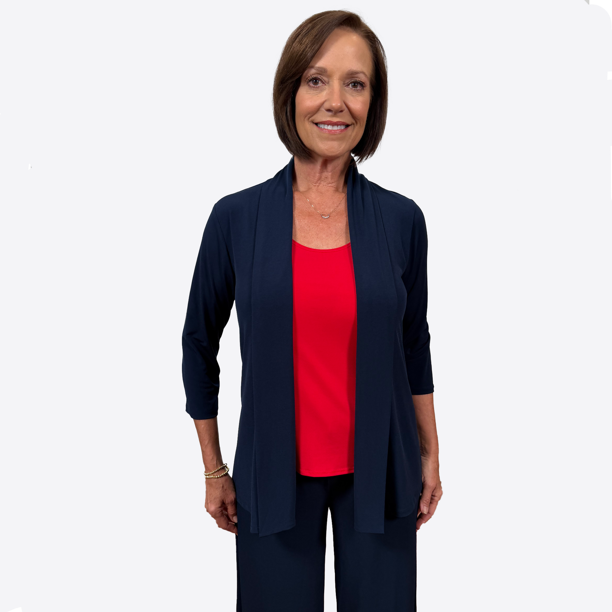 Slinky® Brand Jersey Knit ¾ Sleeve Solid Shawl Front Jacket