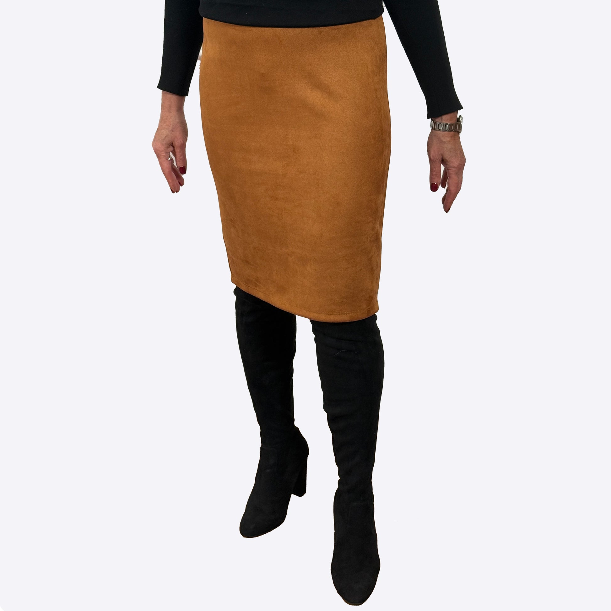 Slinky® Brand Faux Suede Knee Length Pencil Skirt With Elastic Waist
