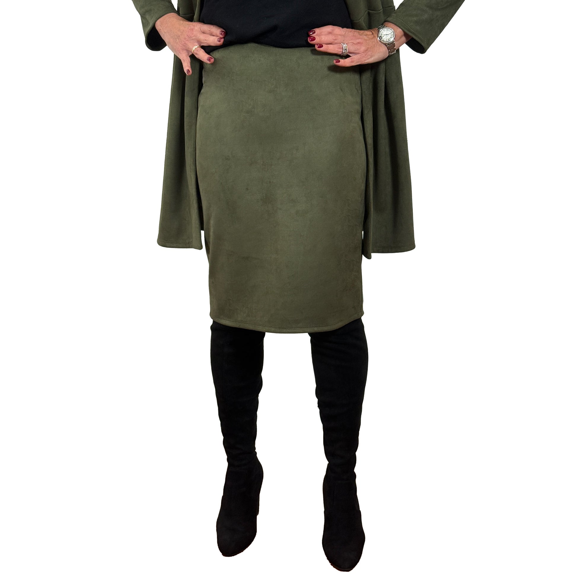 Slinky® Brand Faux Suede Knee Length Pencil Skirt With Elastic Waist