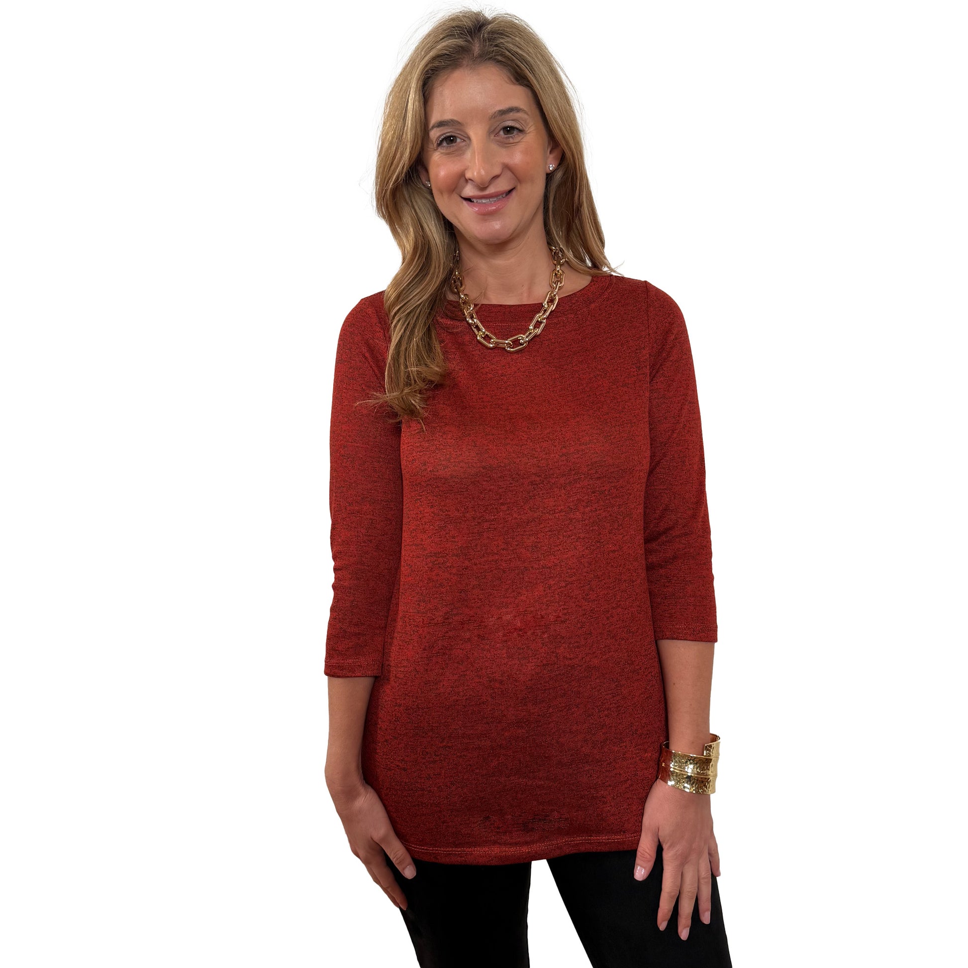 Slinky® Brand Melange Knit ¾ Sleeve Scoop Neck Tee
