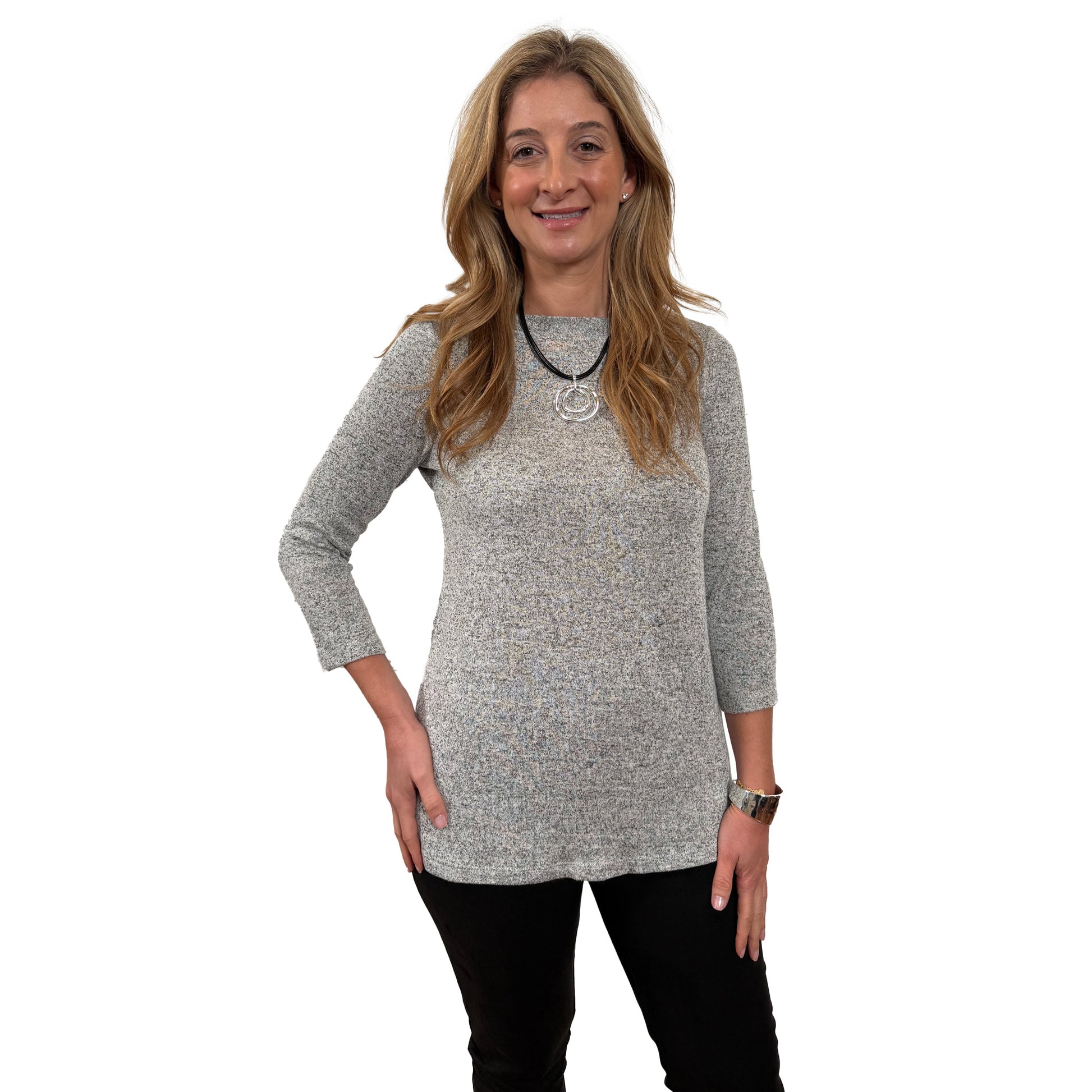Slinky® Brand Melange Knit ¾ Sleeve Scoop Neck Tee