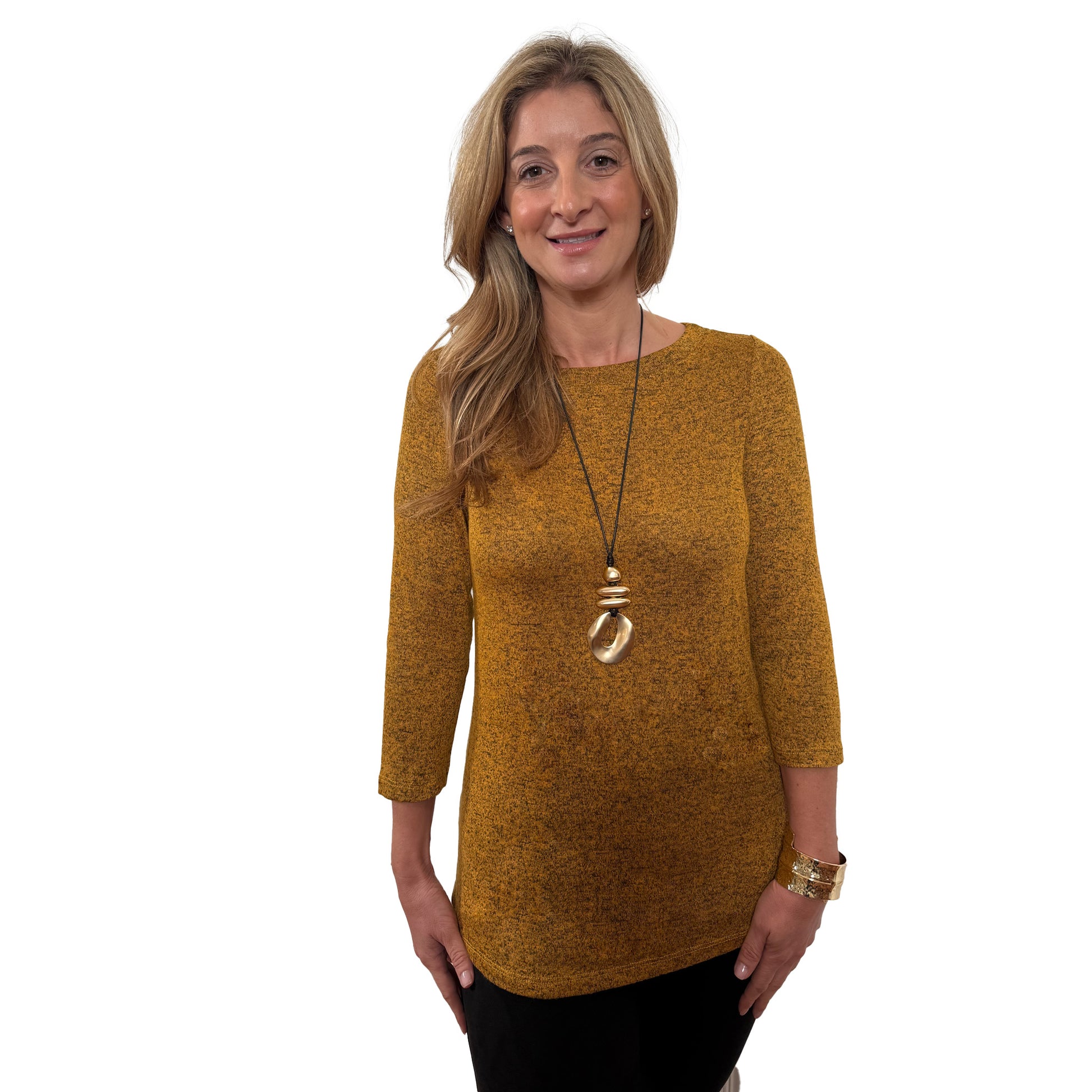Slinky® Brand Melange Knit ¾ Sleeve Scoop Neck Tee