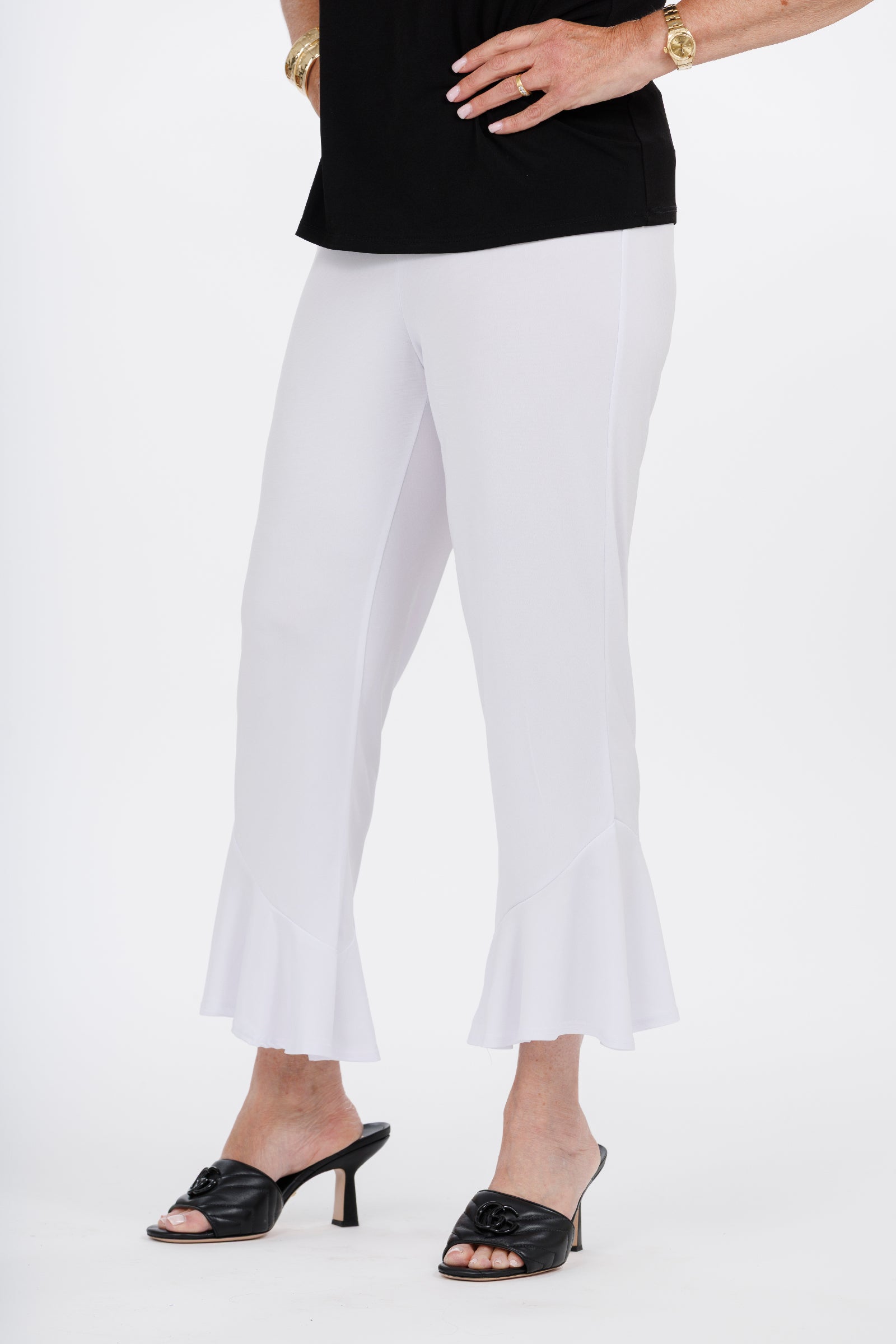 Slinky® Brand Jersey Knit Cropped Pant with Angled Hem Flounce