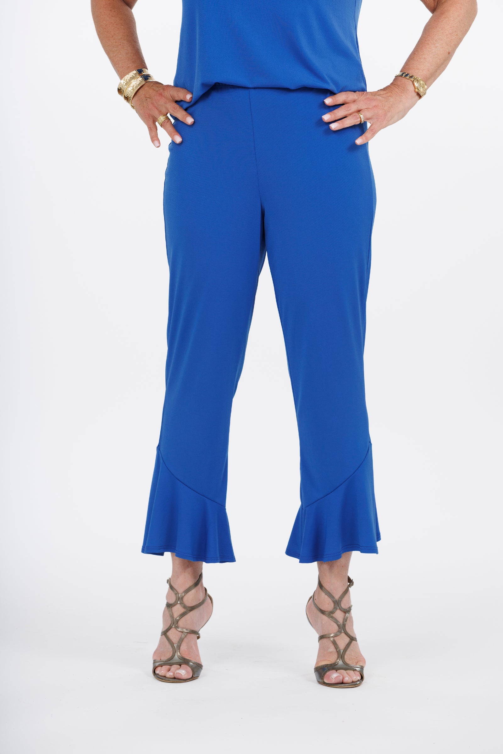 Slinky® Brand Jersey Knit Cropped Pant with Angled Hem Flounce