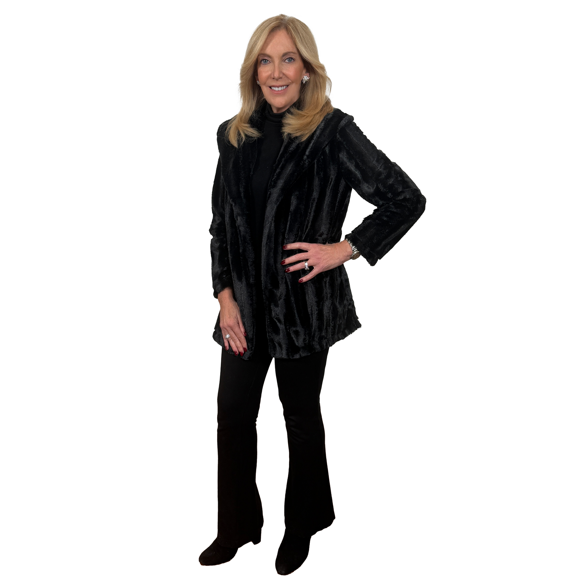 Slinky® Brand Faux Fur Long Sleeve Jacket with Collar