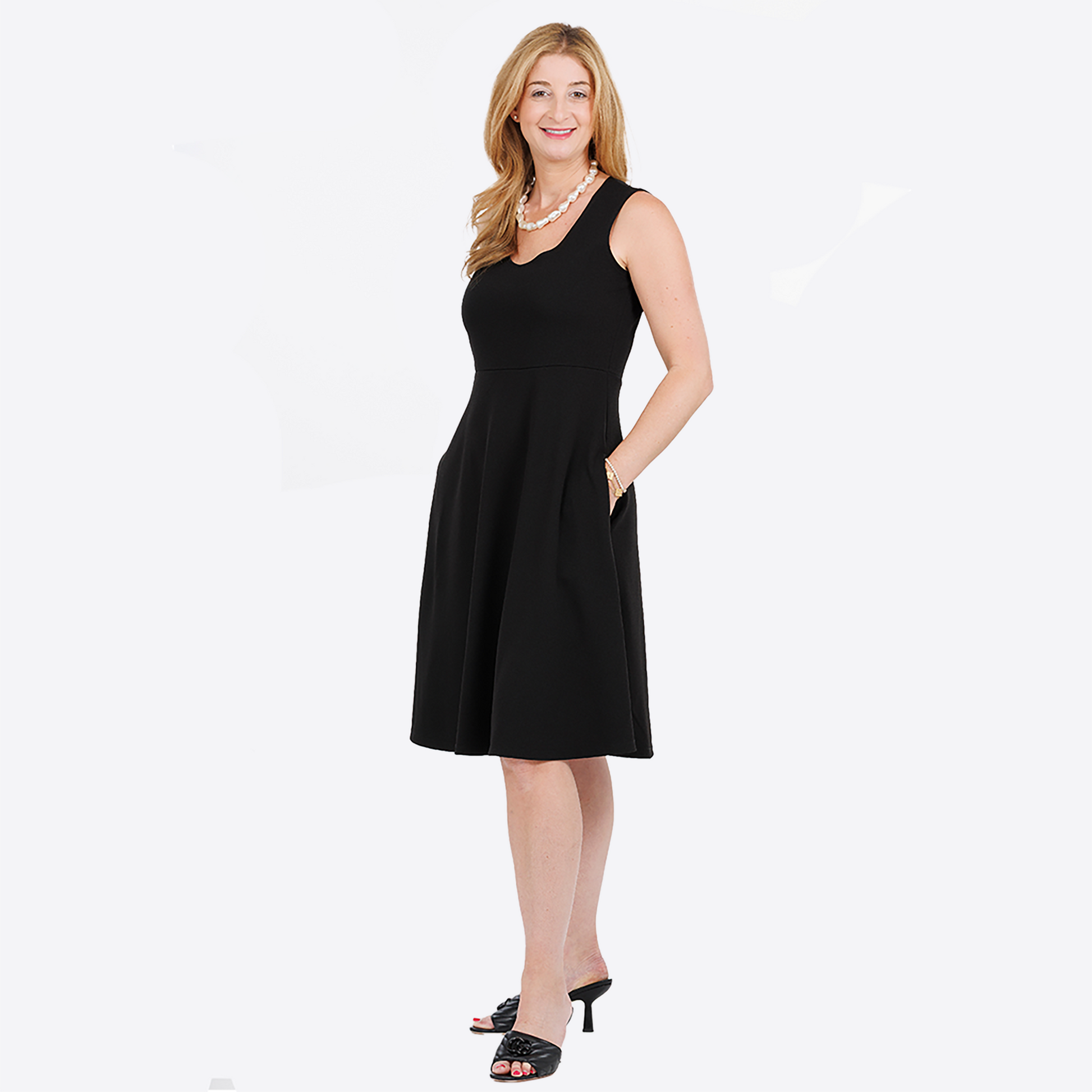Slinky® Brand Liverpool Crepe Knit Fit and Flare Dress with Side Seam Pockets