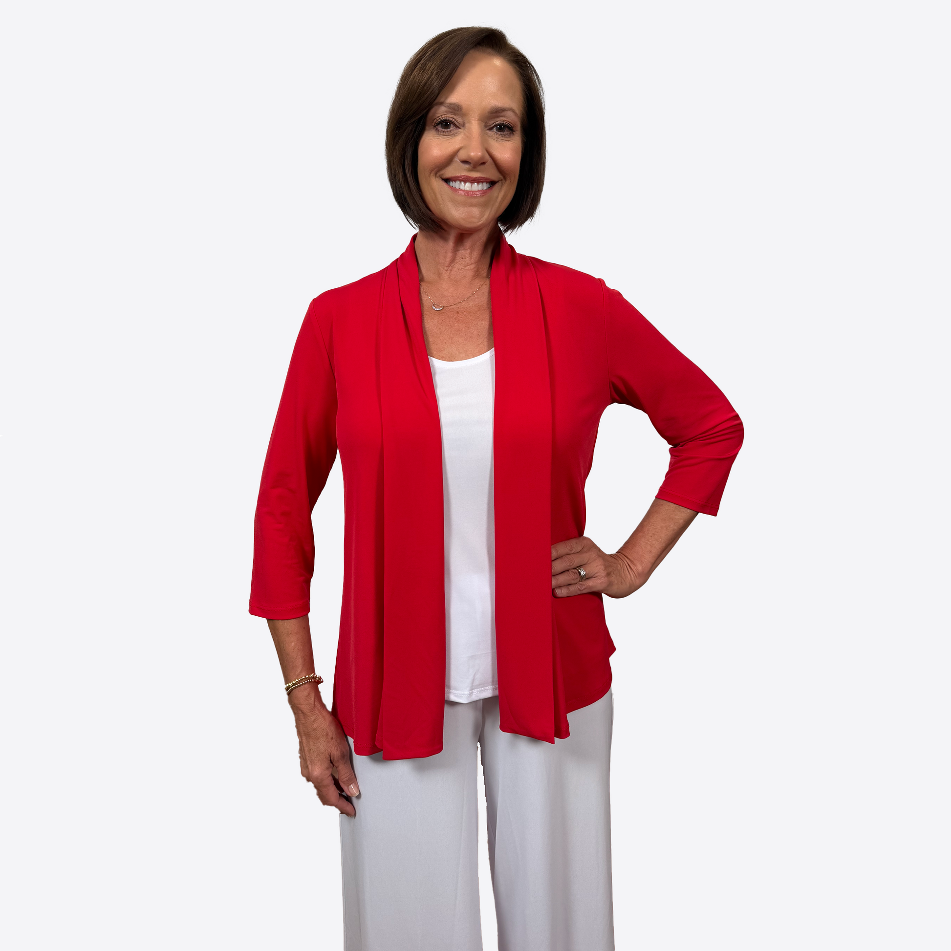 Slinky® Brand Jersey Knit ¾ Sleeve Solid Shawl Front Jacket