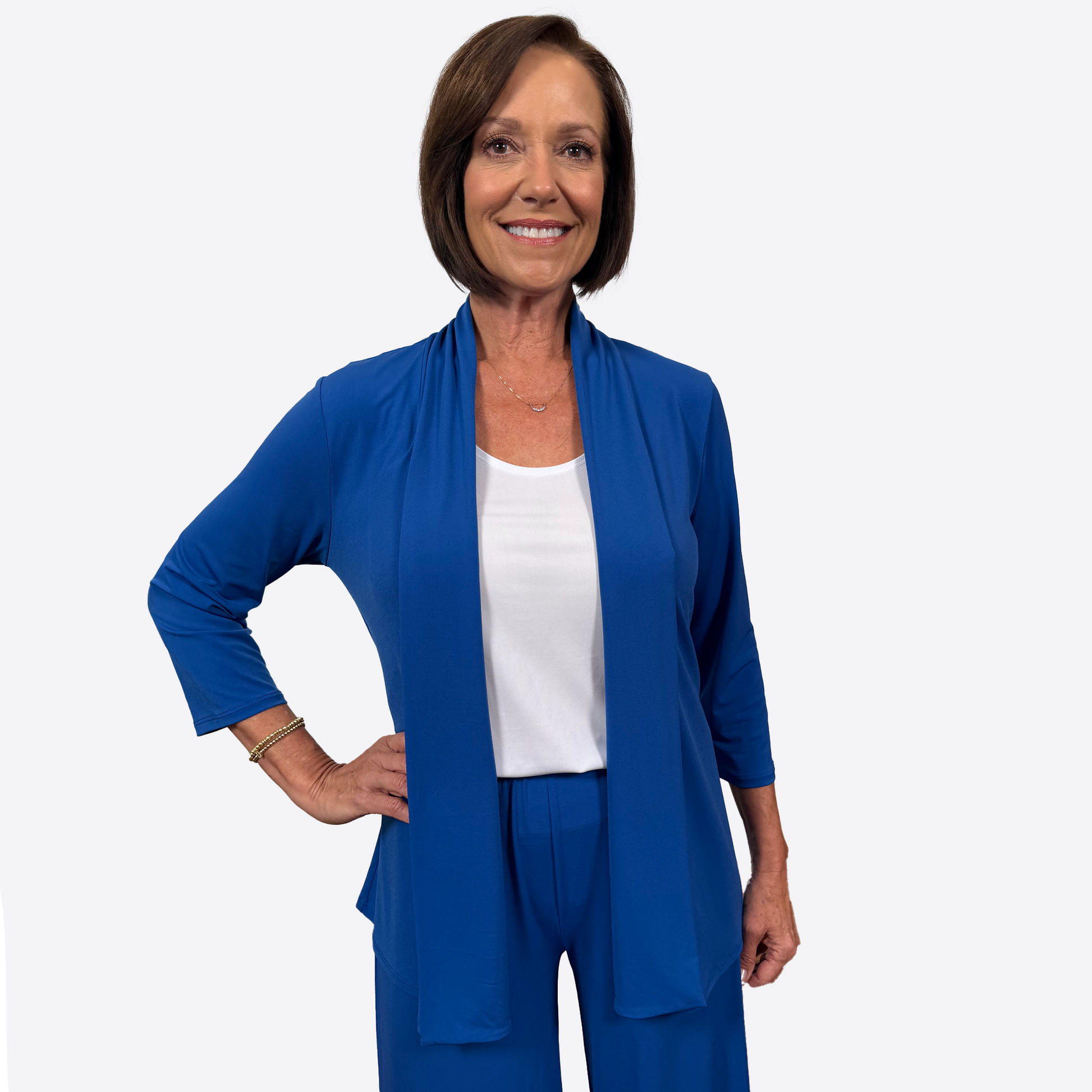Slinky® Brand Jersey Knit ¾ Sleeve Solid Shawl Front Jacket