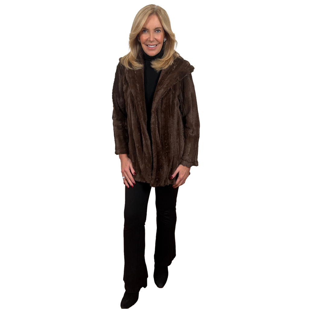 Slinky® Brand Faux Fur Long Sleeve Jacket with Collar