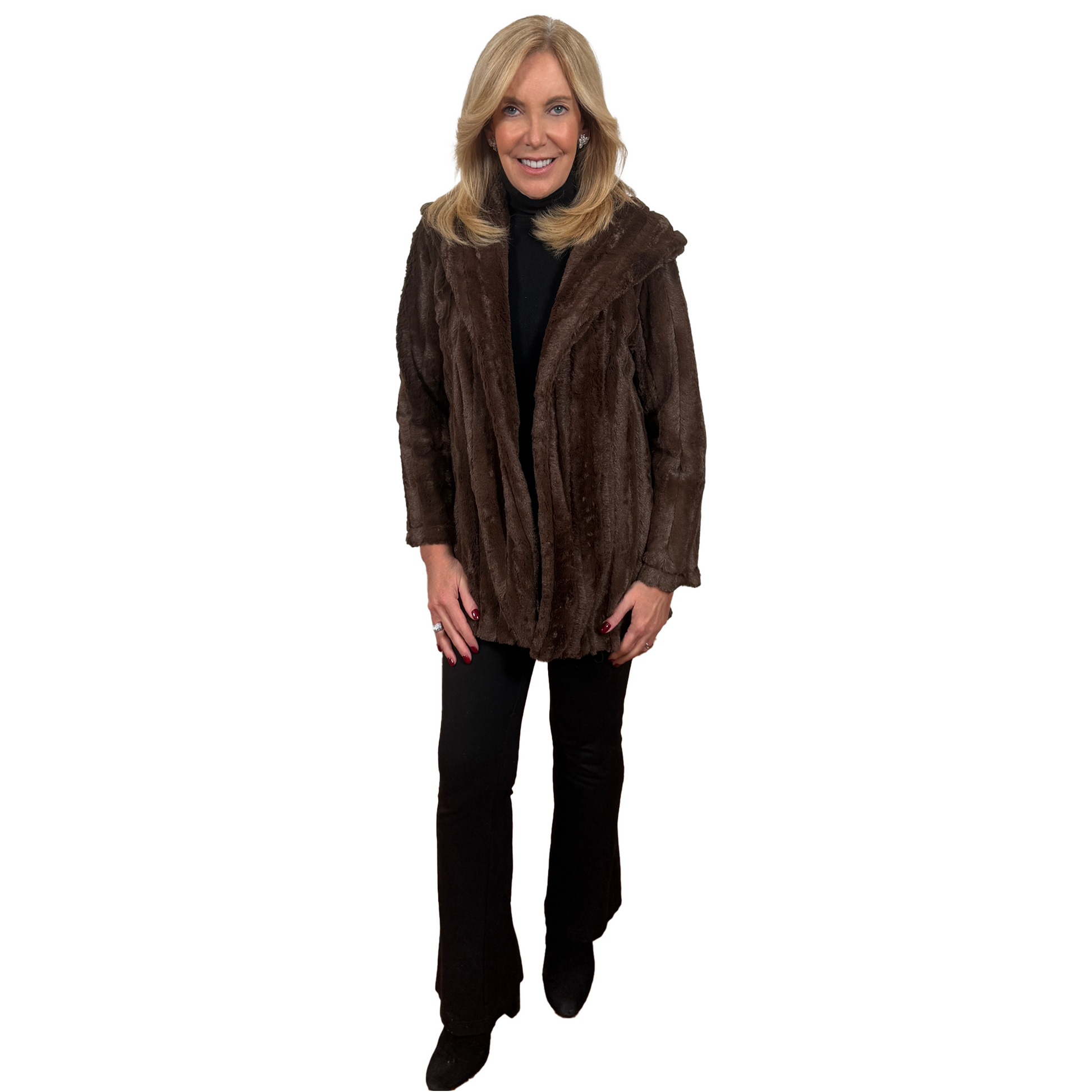 Slinky® Brand Faux Fur Long Sleeve Jacket with Collar