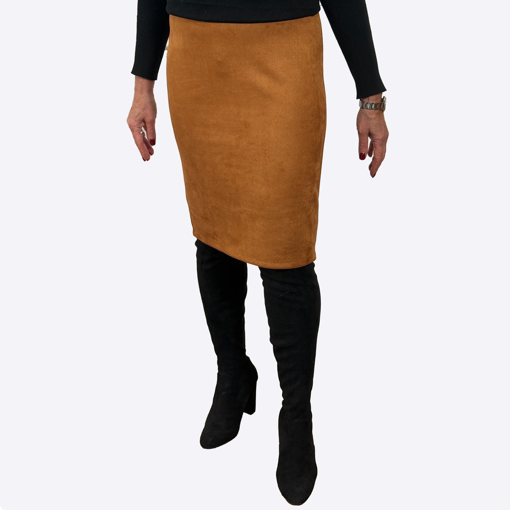 Slinky® Brand Faux Suede Knee Length Pencil Skirt With Elastic Waist