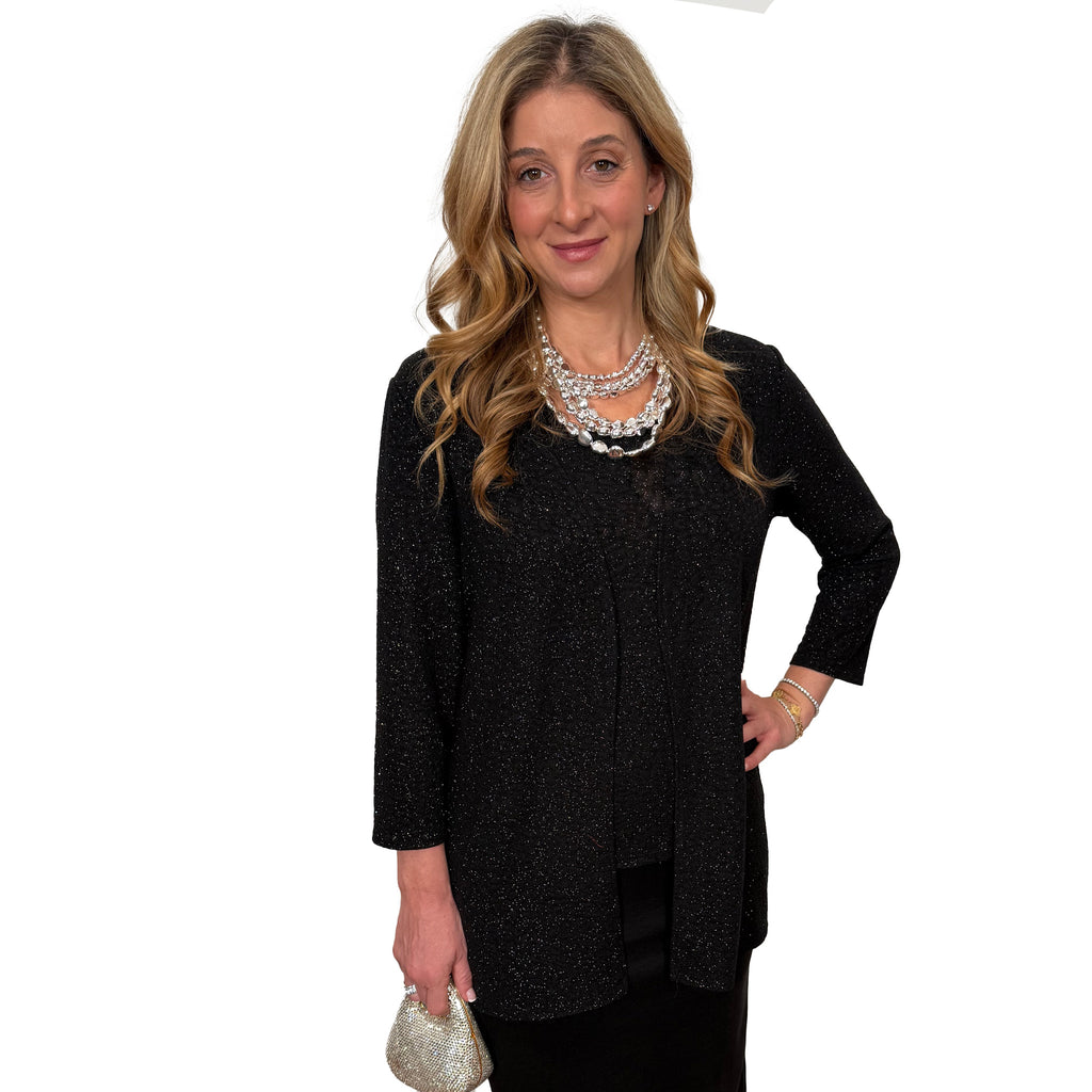 Slinky®Brand Two Piece Set  ¾ Slv Sparkle Jacket with Side Slits and Sparkle Tank