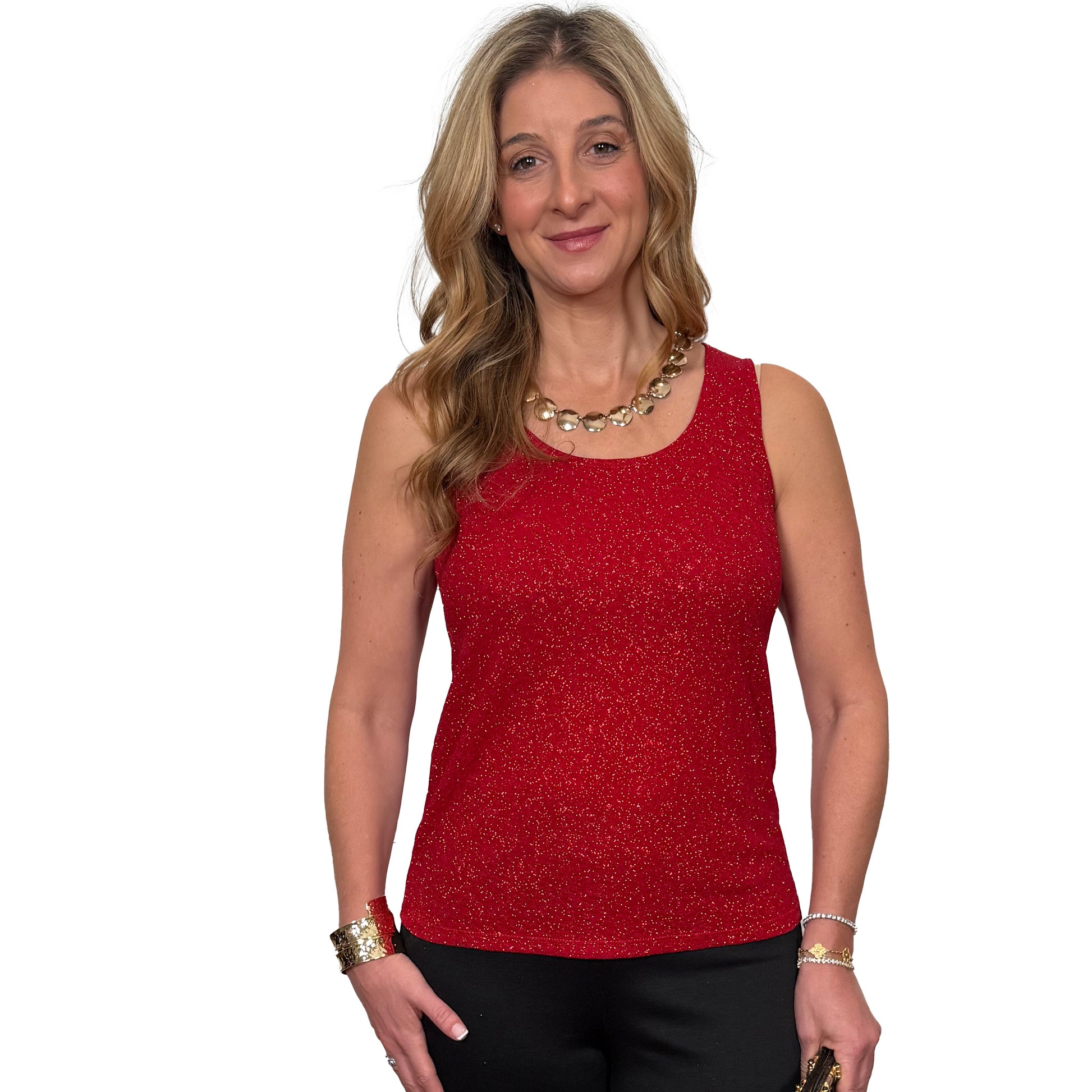 Slinky®Brand Two Piece Set  ¾ Slv Sparkle Jacket with Side Slits and Sparkle Tank