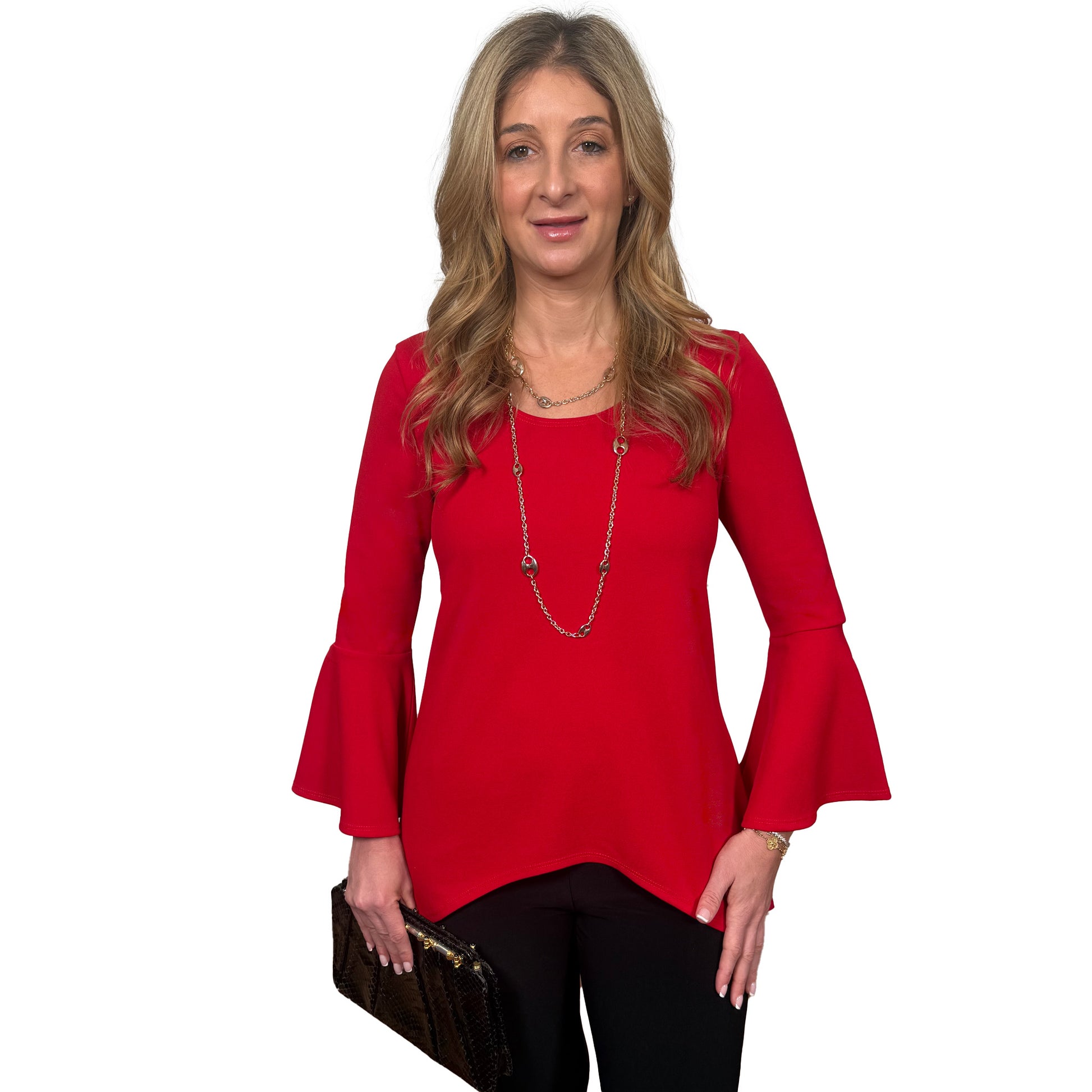 Slinky® Brand Luxe Crepe Glamour Bell Sleeve Tunic with Hi-Low Hem