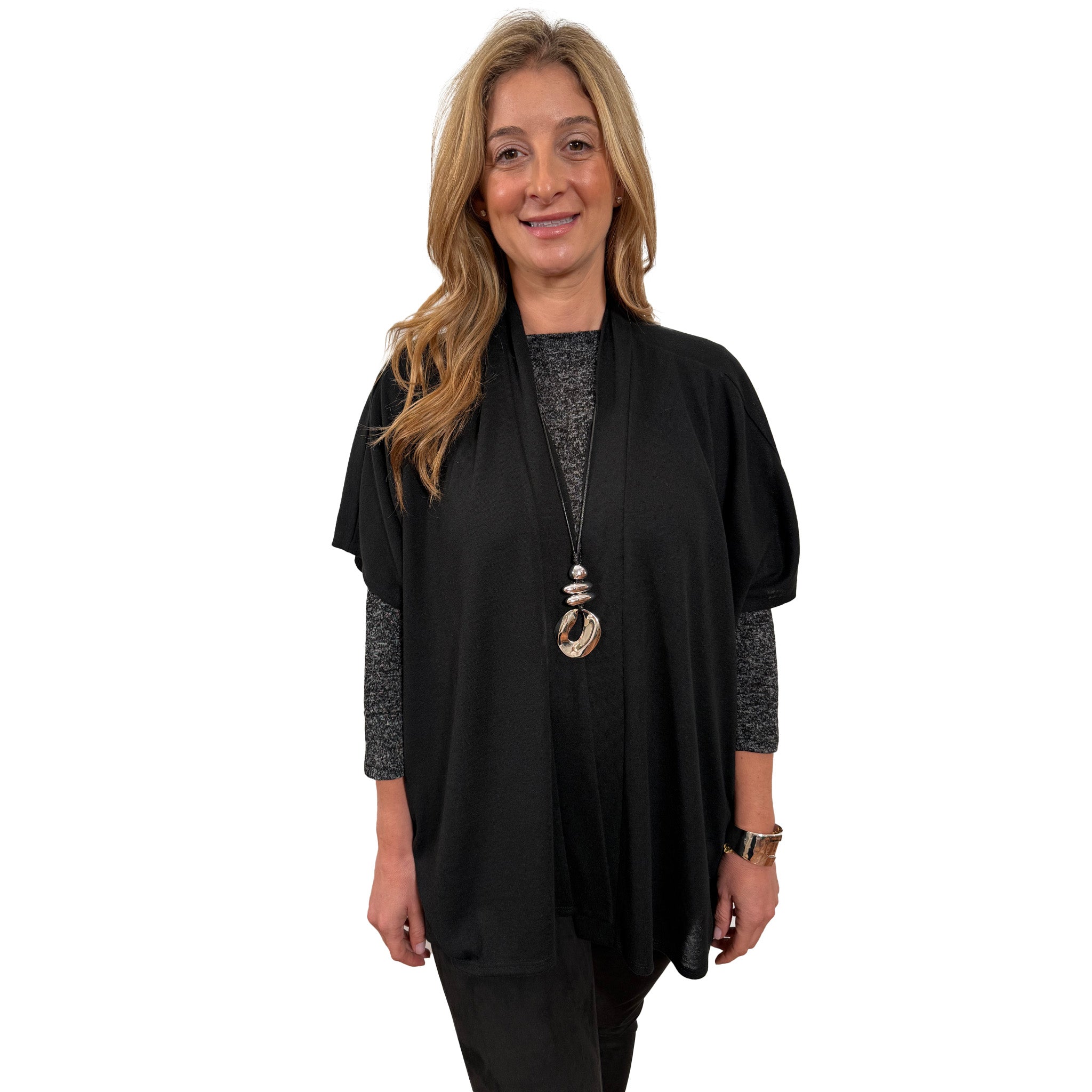 Slinky® Brand Black Sweater Knit Kimono Jacket