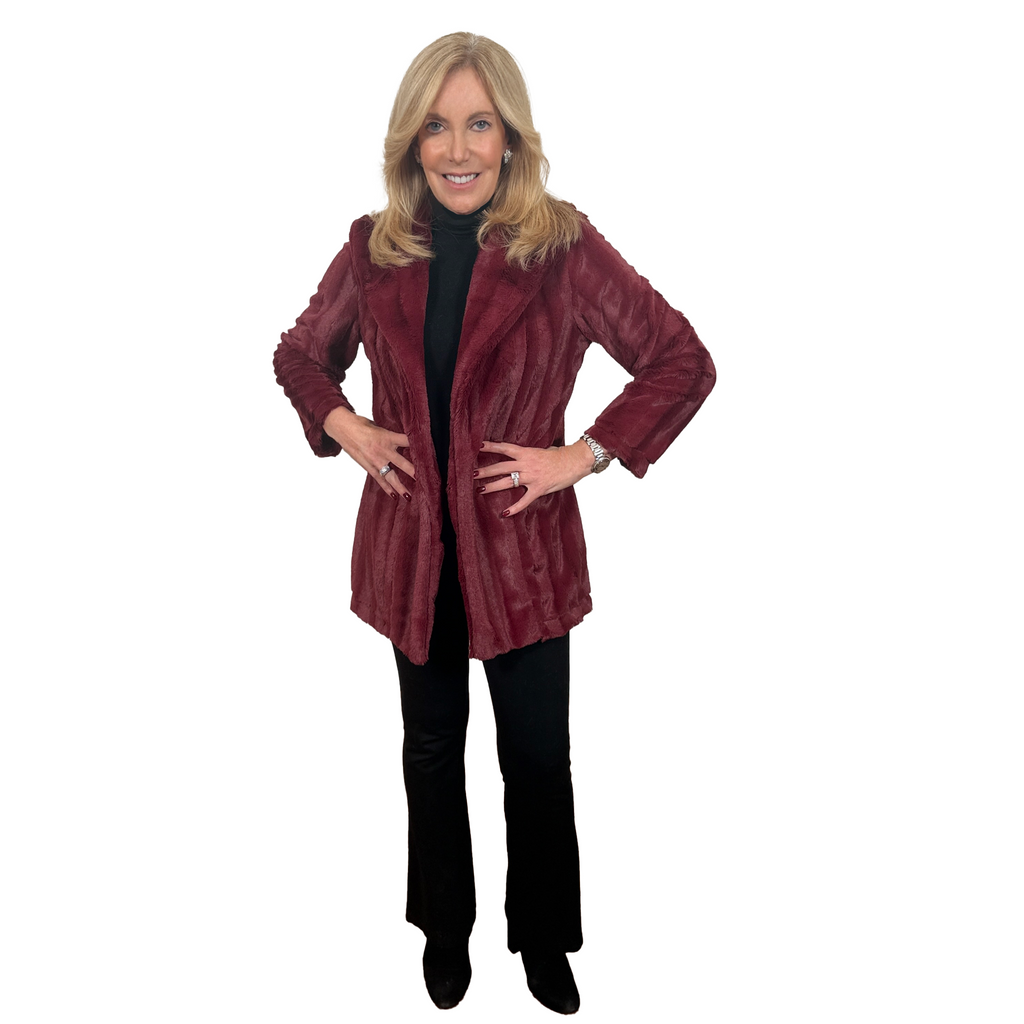 Slinky® Brand Faux Fur Long Sleeve Jacket with Collar