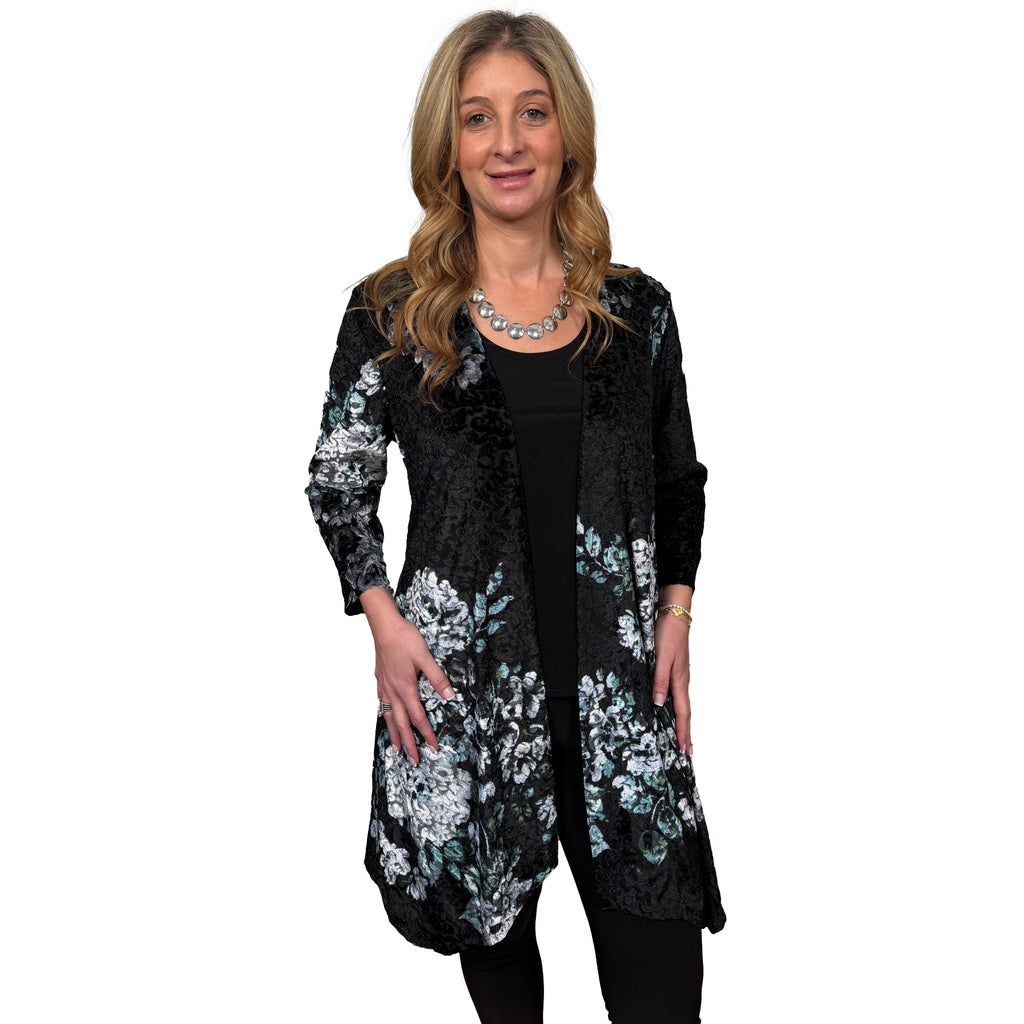 Slinky® Brand Printed Velvet Burnout Duster with Pointed Hem