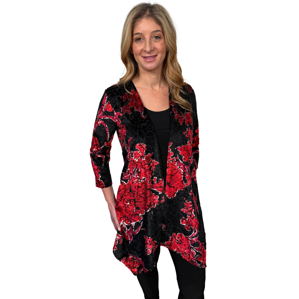 Slinky® Brand Printed Velvet Burnout Duster with Pointed Hem