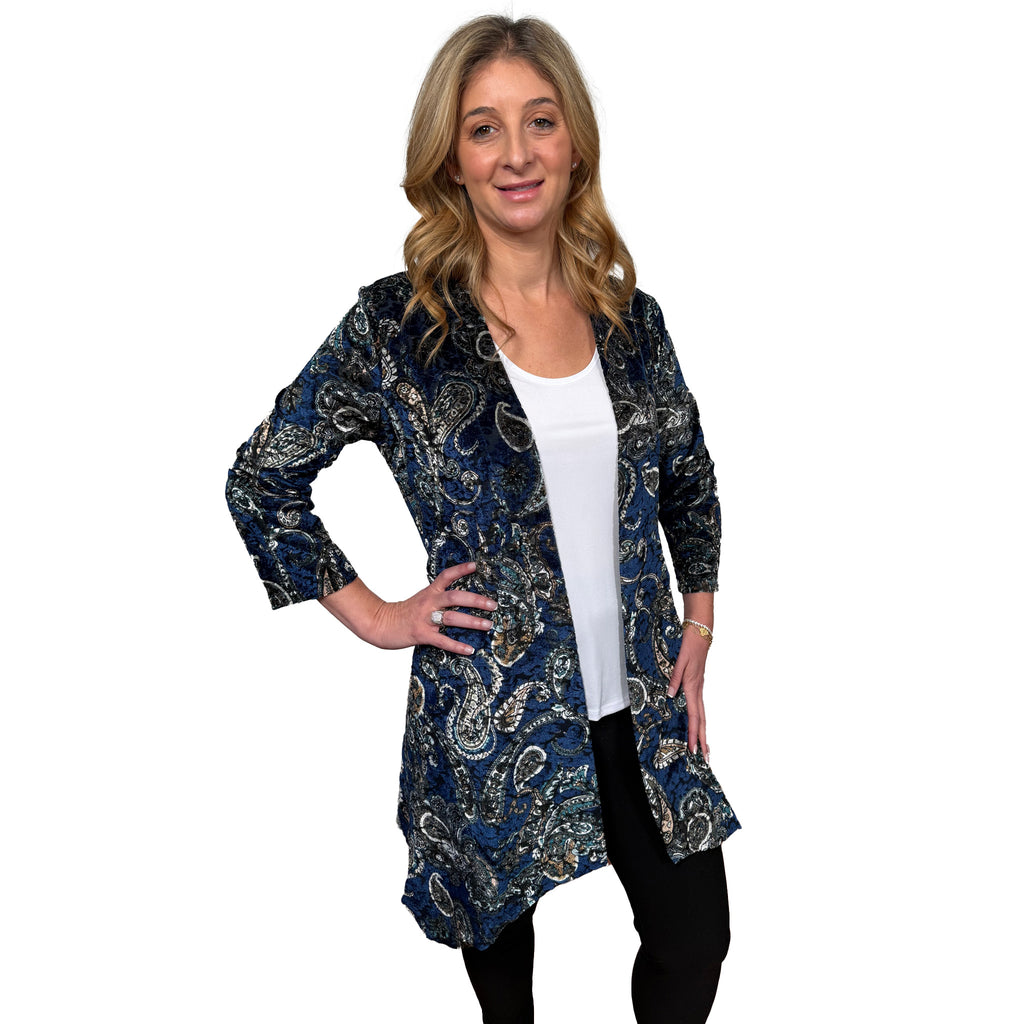 Slinky® Brand Printed Velvet Burnout Duster with Pointed Hem