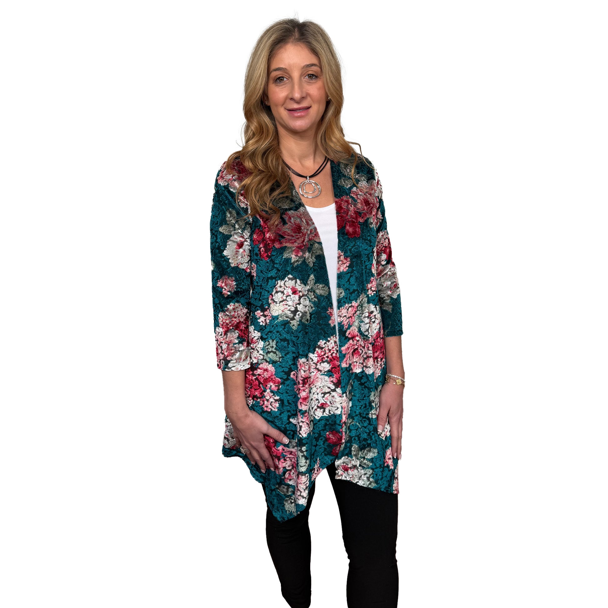 Slinky® Brand Printed Velvet Burnout Duster with Pointed Hem