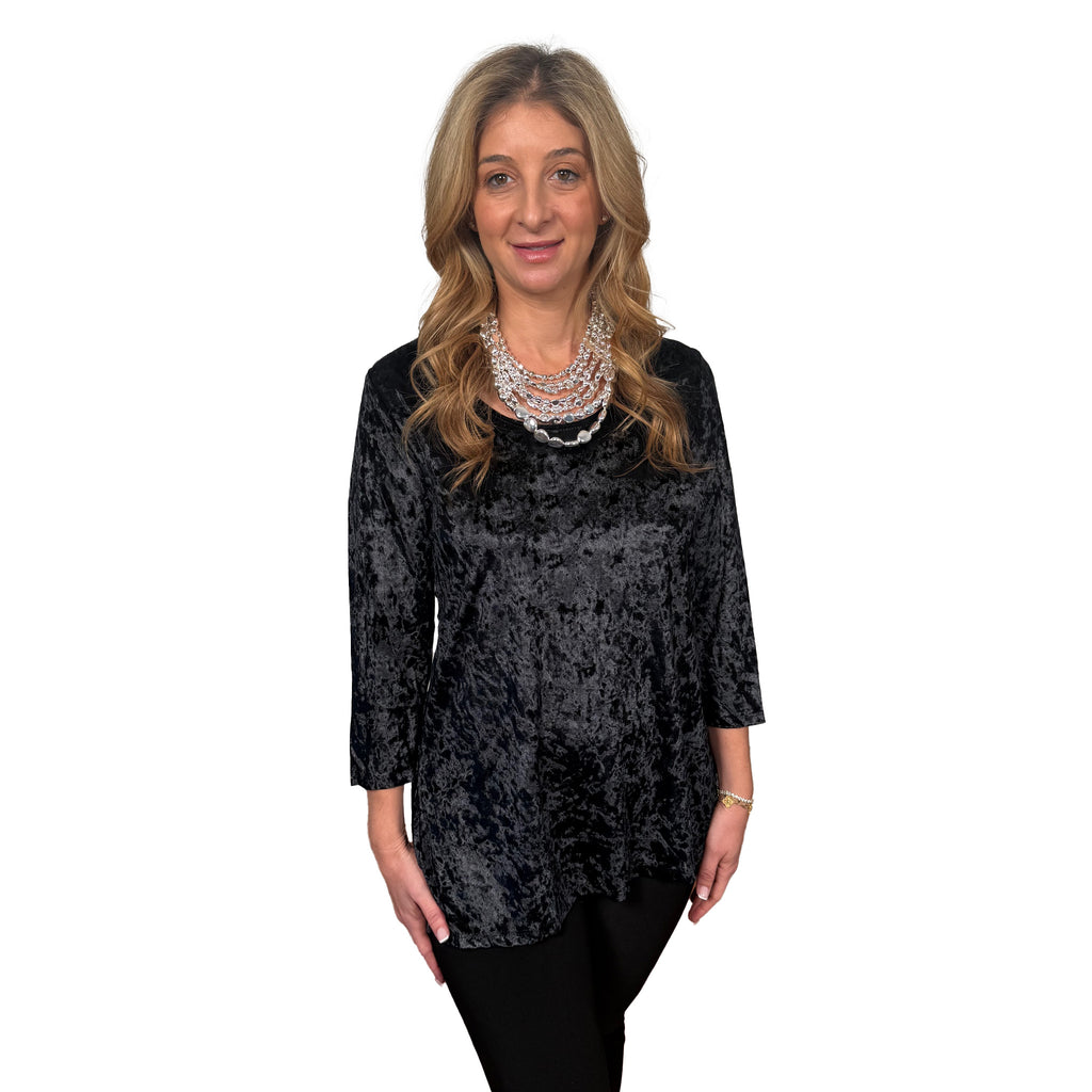 Slinky® Brand 3/4 Sleeve Scoop Neck Velvet Long Tunic with Side Slits